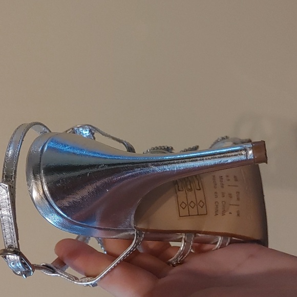 Silver Rhinestone Strap Heels - Picture 6 of 7